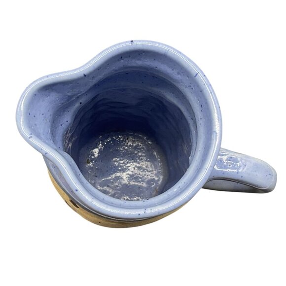 Vtg Style Ceramic Pitcher Recipe Print Rustic Blue Glaze Signed By Evelyn 7.5"H - Picture 5 of 6